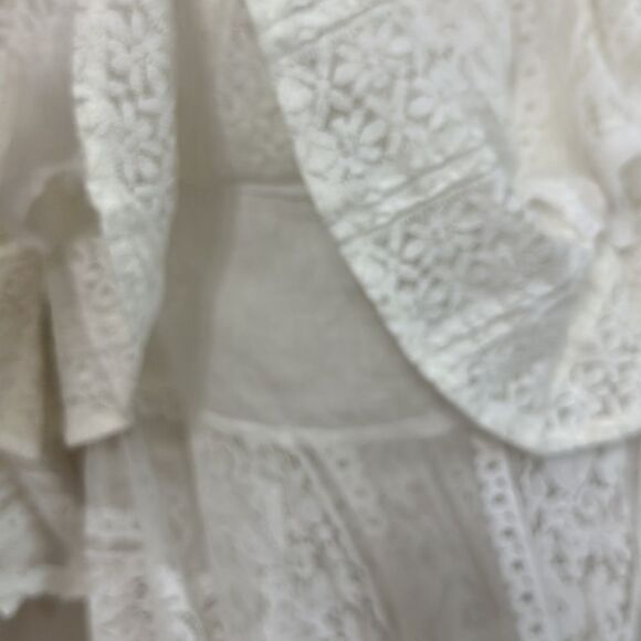 Anthropologie Champagne & Strawberry Ruffled Layered Lace Off Shoulder Top - Picture 3 of 6